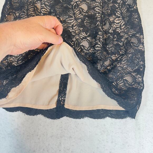 French Connection A-Line Micro-Mini Skirt Lace Woman 6 Black Lace Beige Lining - Picture 6 of 14